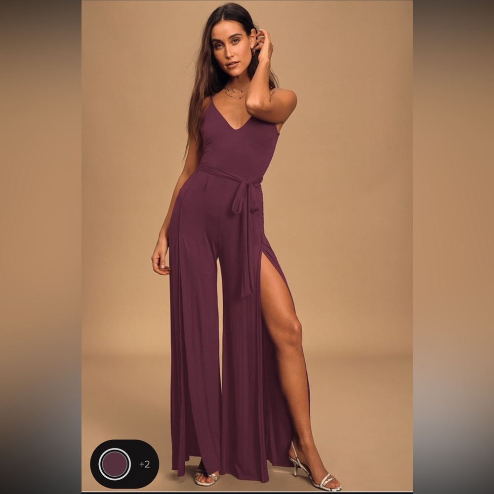 Plum purple sleeveless slit colored jumpsuit